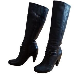 Miz Mooz Shelley Ruched Knee High Leather Boots - Light Faux Fur Lining - 8.5